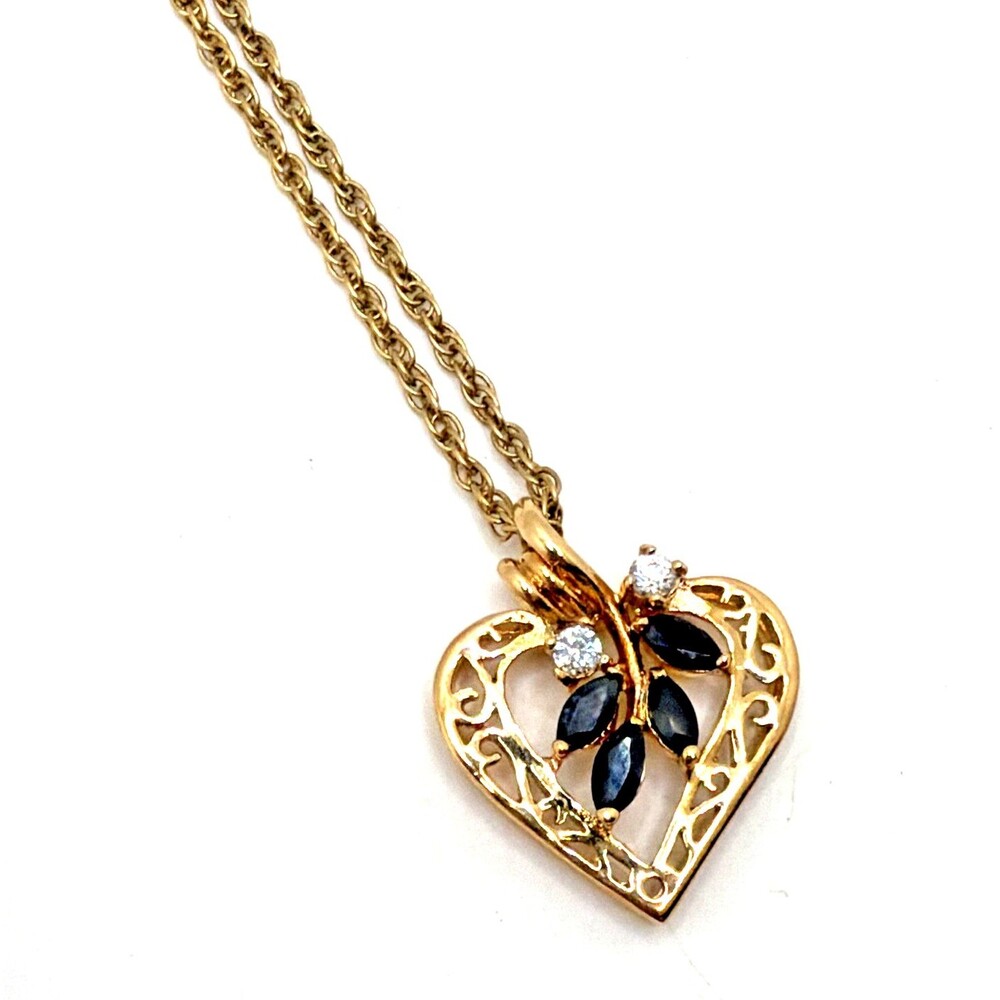 Vintage Steve Madden Sapphire Tourmaline Gold Plated Heart PenNecklace 1980s 18"